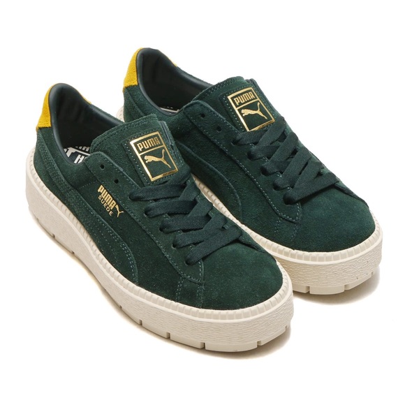 puma platform green suede